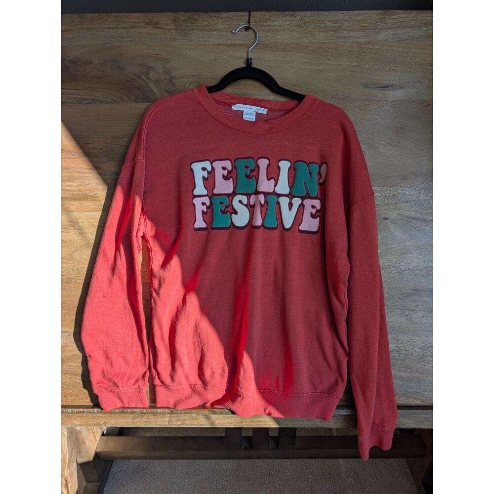 Altar'd State Feelin Festive Sweatshirt Womens Small Red Fleece Lined Oversized